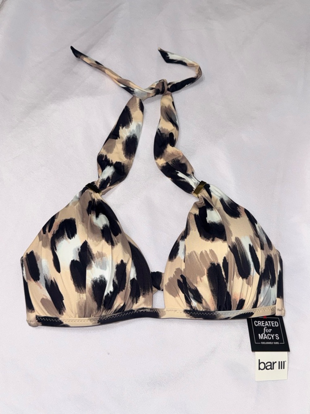 Bar III Brushstroke Halter Bikini Top - Beige, Black & Cream NWT